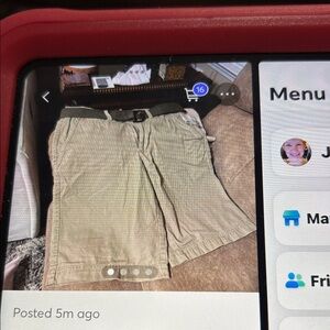 OP Men's Khaki Cargo Shorts, has dark green belt, sz 32, NWT